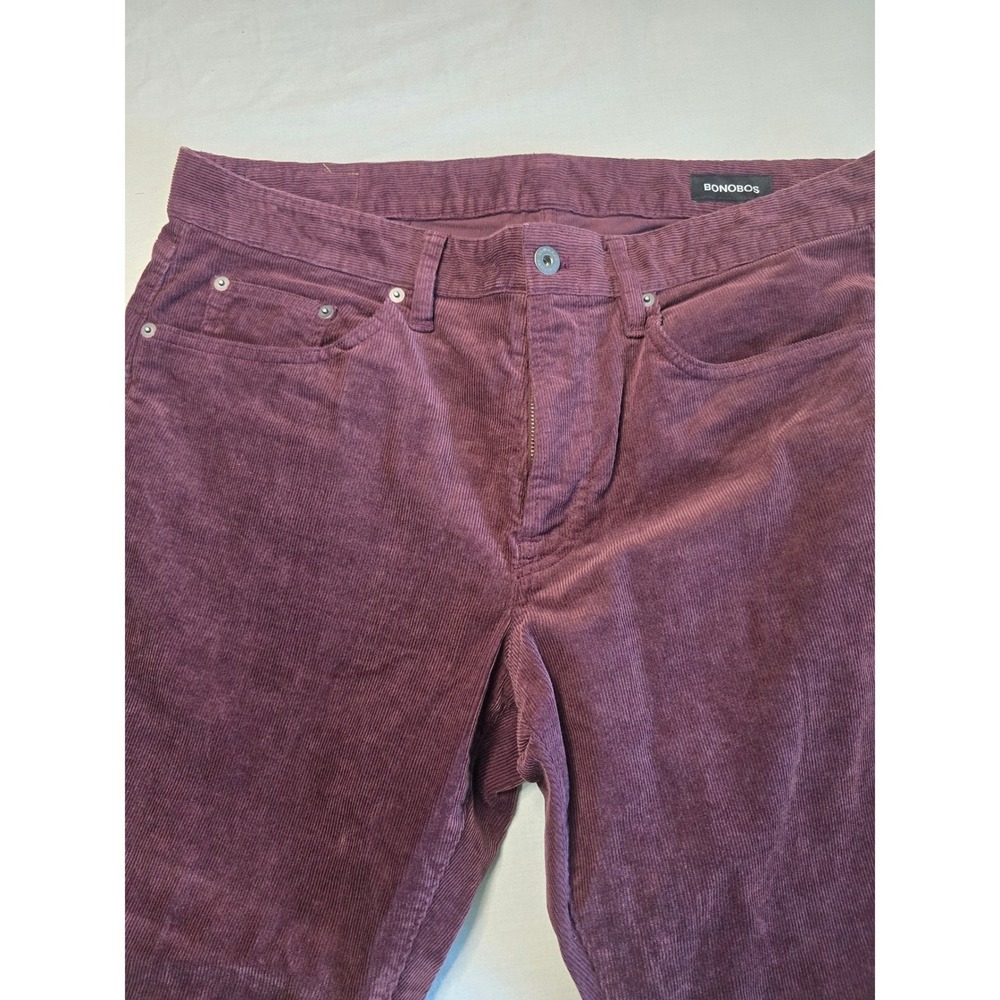 Bonobos Slim Fit Corduroy Pants Mens 35x32 Burgundy Purple 5-Pocket Trousers - Picture 4 of 9